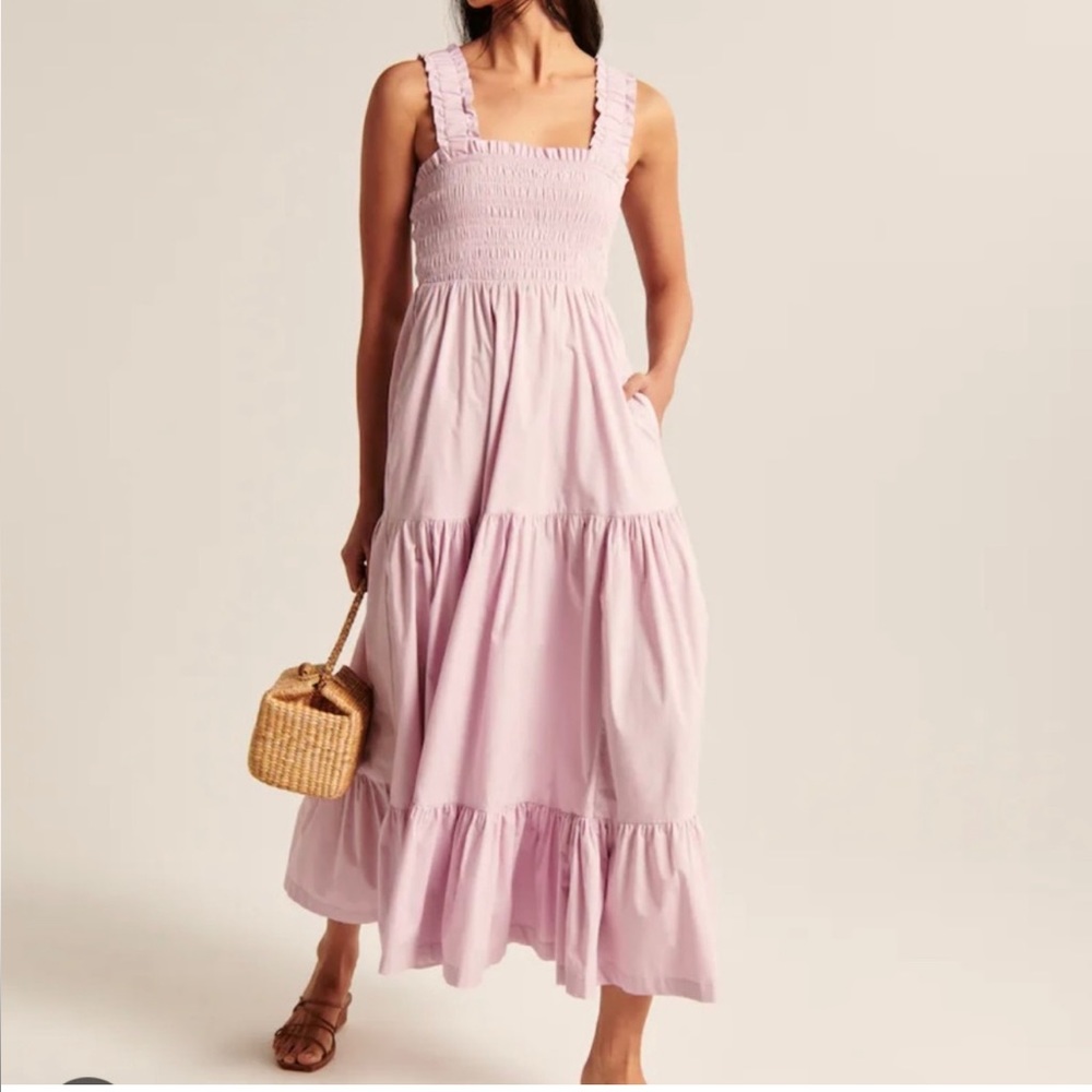 Abercrombie & Fitch Lilac Smocked Tiered Maxi Dress